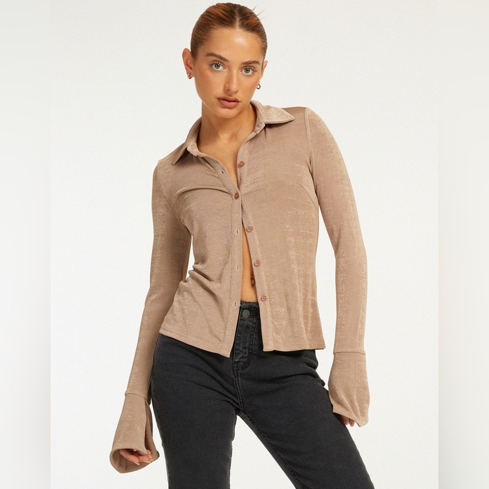 Motel Rocks Tan Button Up Top
